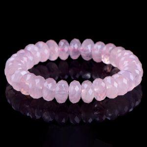 Natural Rose Quartz Faceted Abacus-Shaped Rondelle Beaded Bracelet
