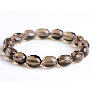 Natural Smoky Quartz Egg-Shaped Oval Beaded Bracelet
