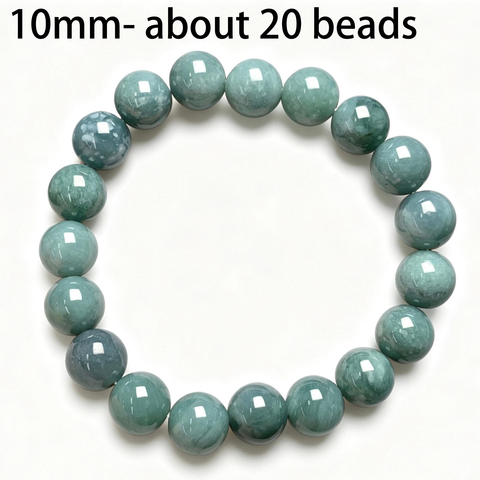 6 -13 mm Type A Natural Icy Blue Jadeite Round Beaded Bracelet - Image 5