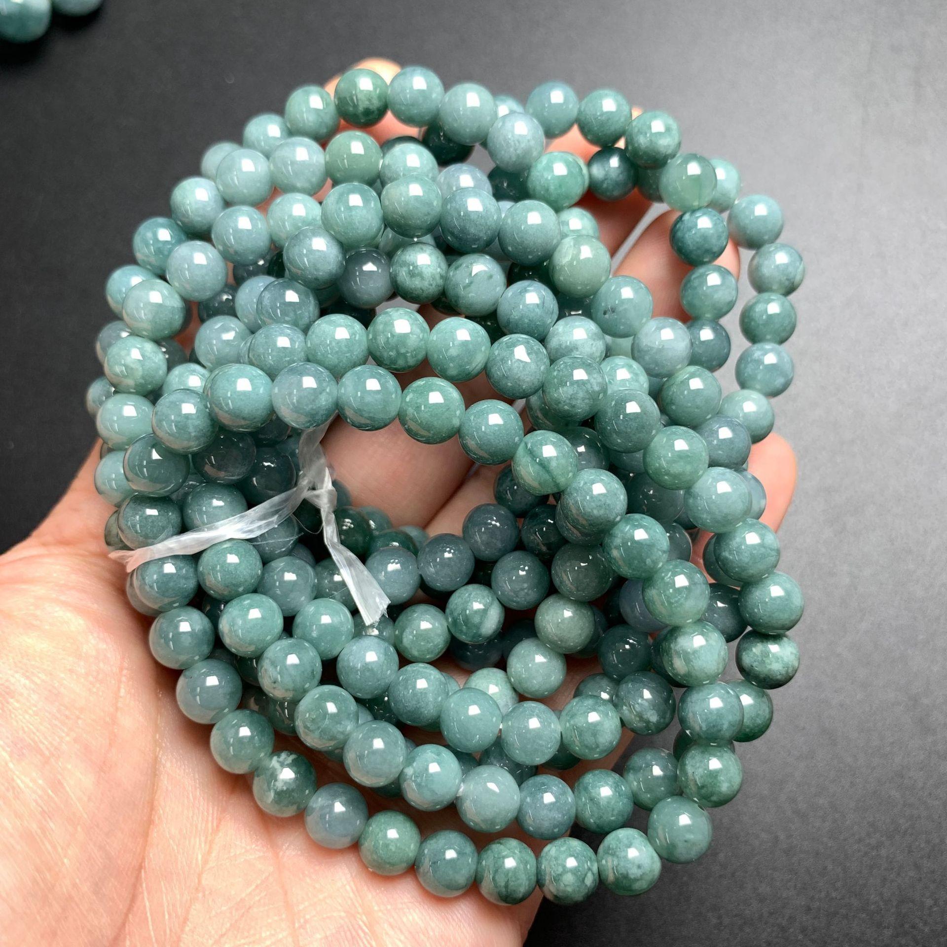 6 -13 mm Type A Natural Icy Blue Jadeite Round Beaded Bracelet - Image 6