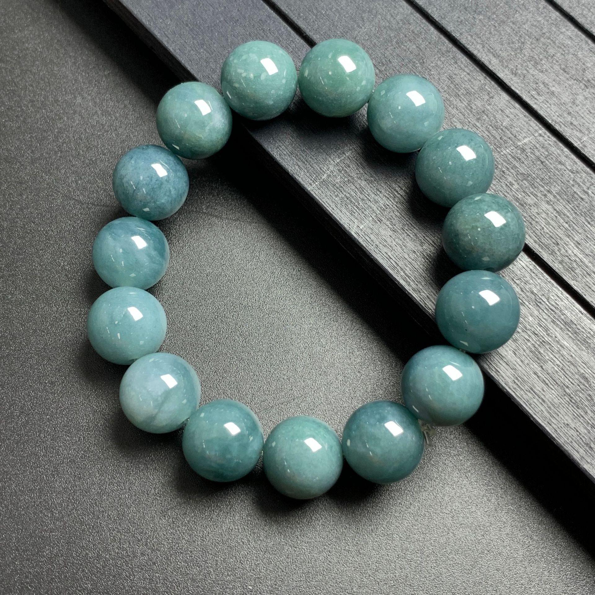 6 -13 mm Type A Natural Icy Blue Jadeite Round Beaded Bracelet - Image 7