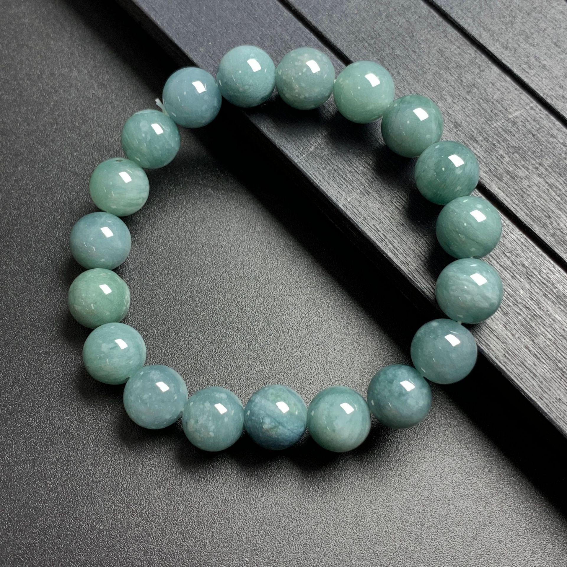 6 -13 mm Type A Natural Icy Blue Jadeite Round Beaded Bracelet - Image 8
