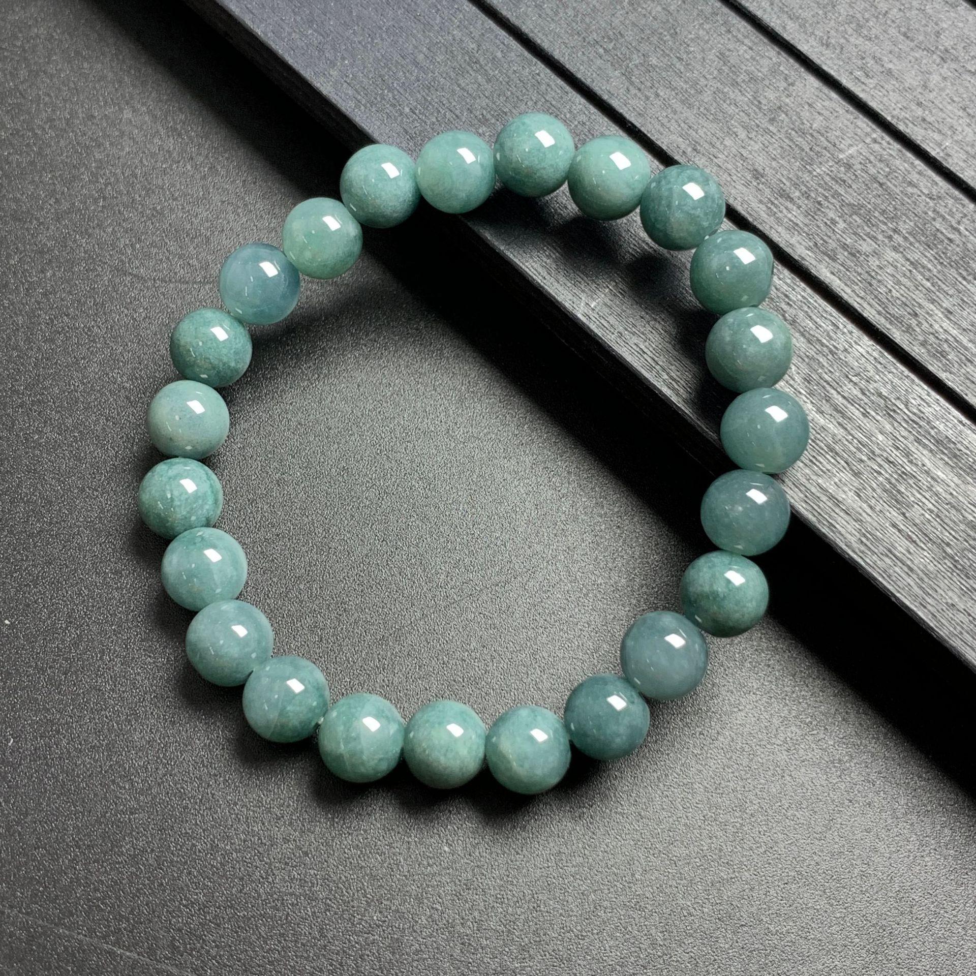 6 -13 mm Type A Natural Icy Blue Jadeite Round Beaded Bracelet - Image 9