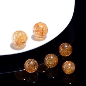 5A Natural Copper Rutilated Quartz Round Loose Single Bead