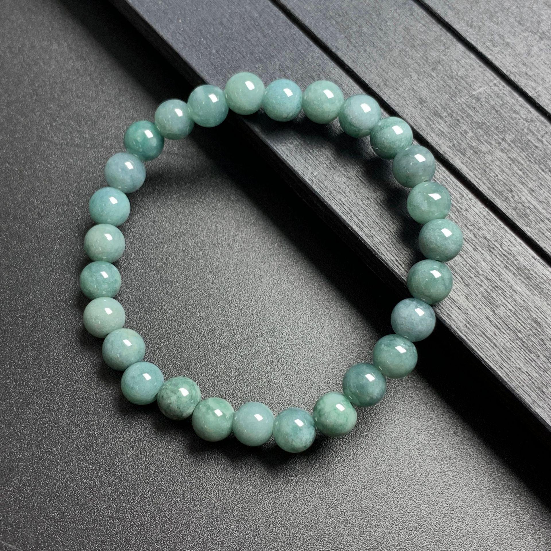 6 -13 mm Type A Natural Icy Blue Jadeite Round Beaded Bracelet - Image 10