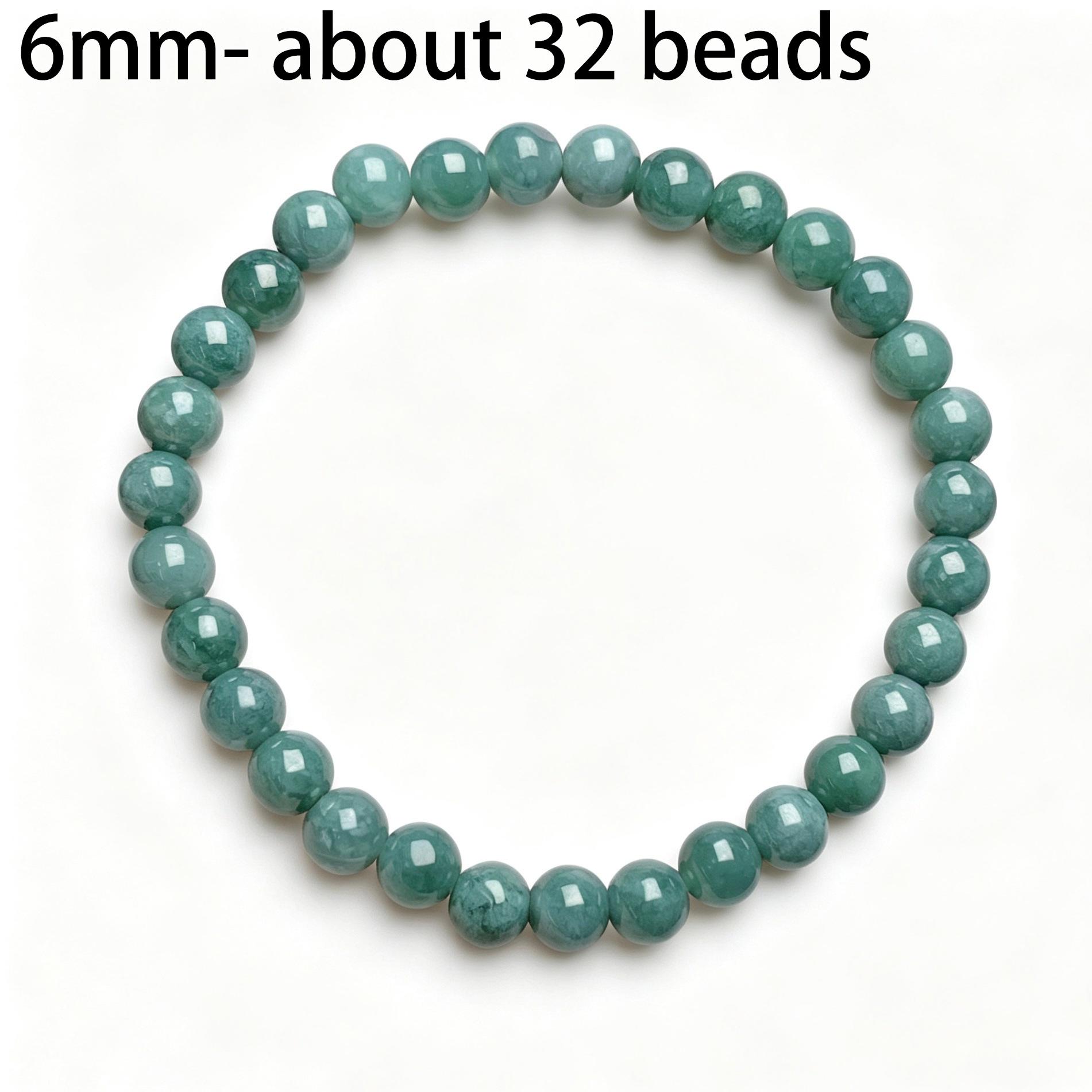 6 -13 mm Type A Natural Icy Blue Jadeite Round Beaded Bracelet - Image 2