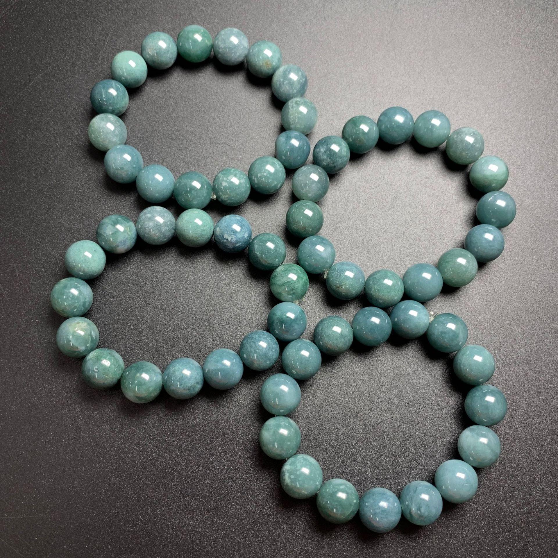 6 -13 mm Type A Natural Icy Blue Jadeite Round Beaded Bracelet - Image 11