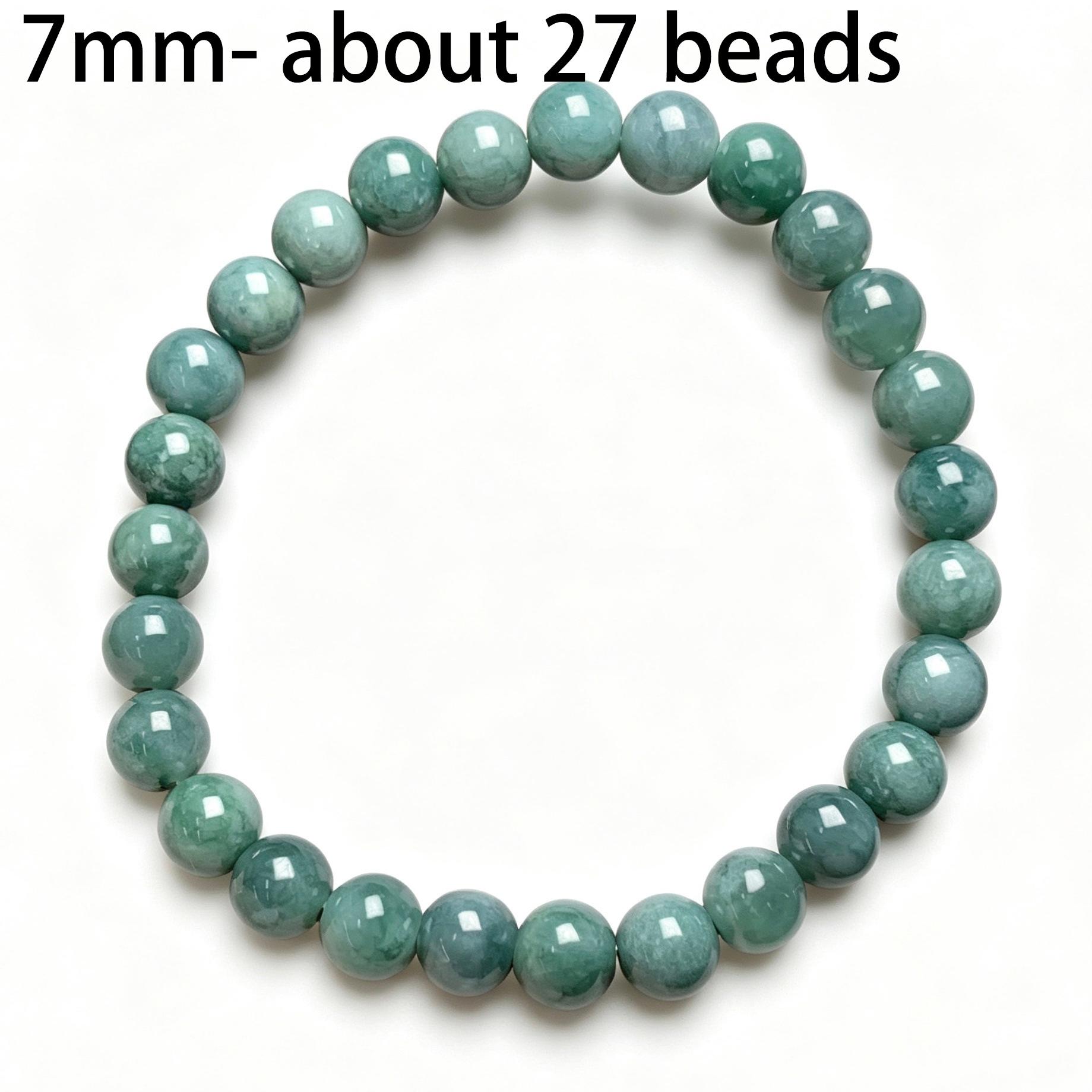 6 -13 mm Type A Natural Icy Blue Jadeite Round Beaded Bracelet - Image 3
