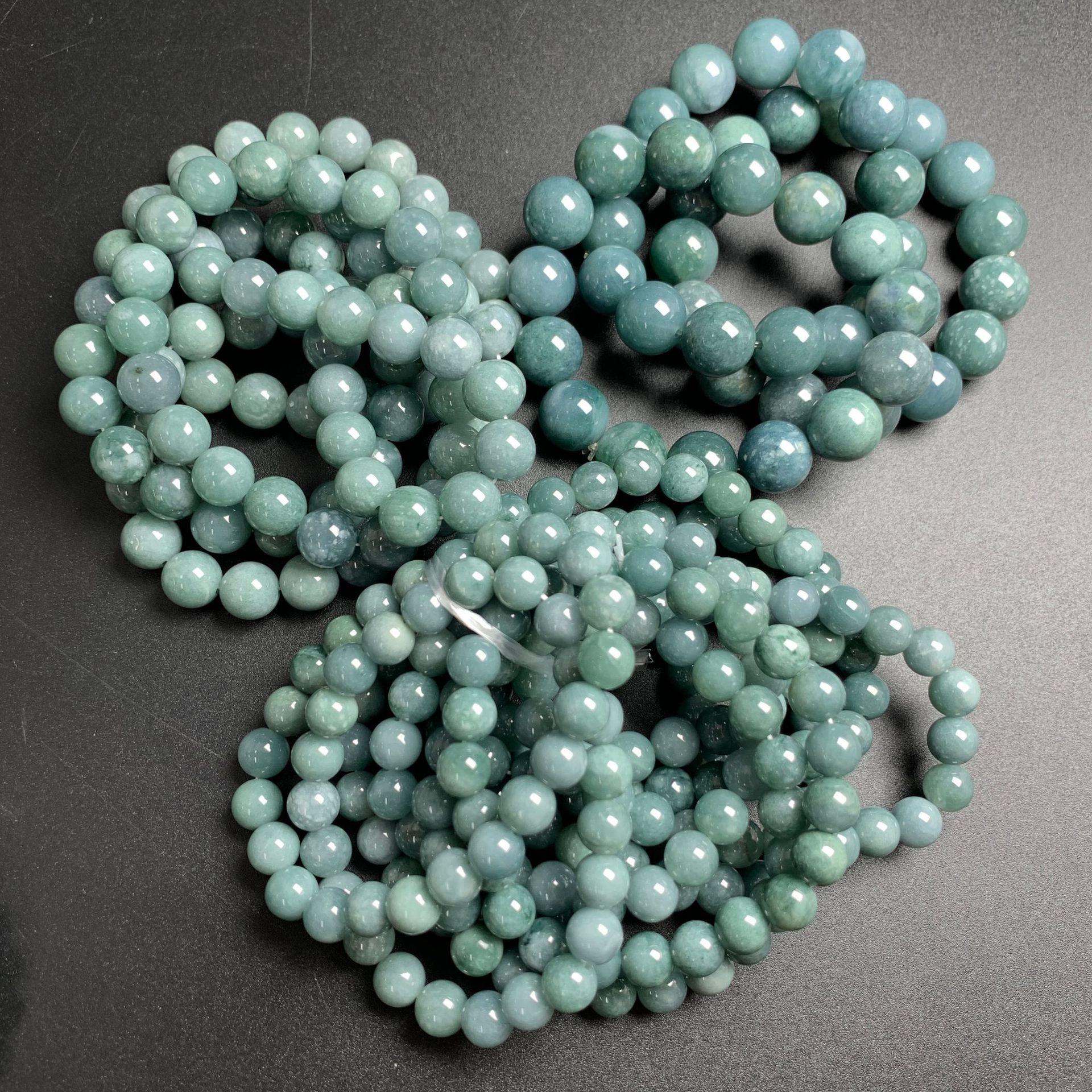 6 -13 mm Type A Natural Icy Blue Jadeite Round Beaded Bracelet - Image 12