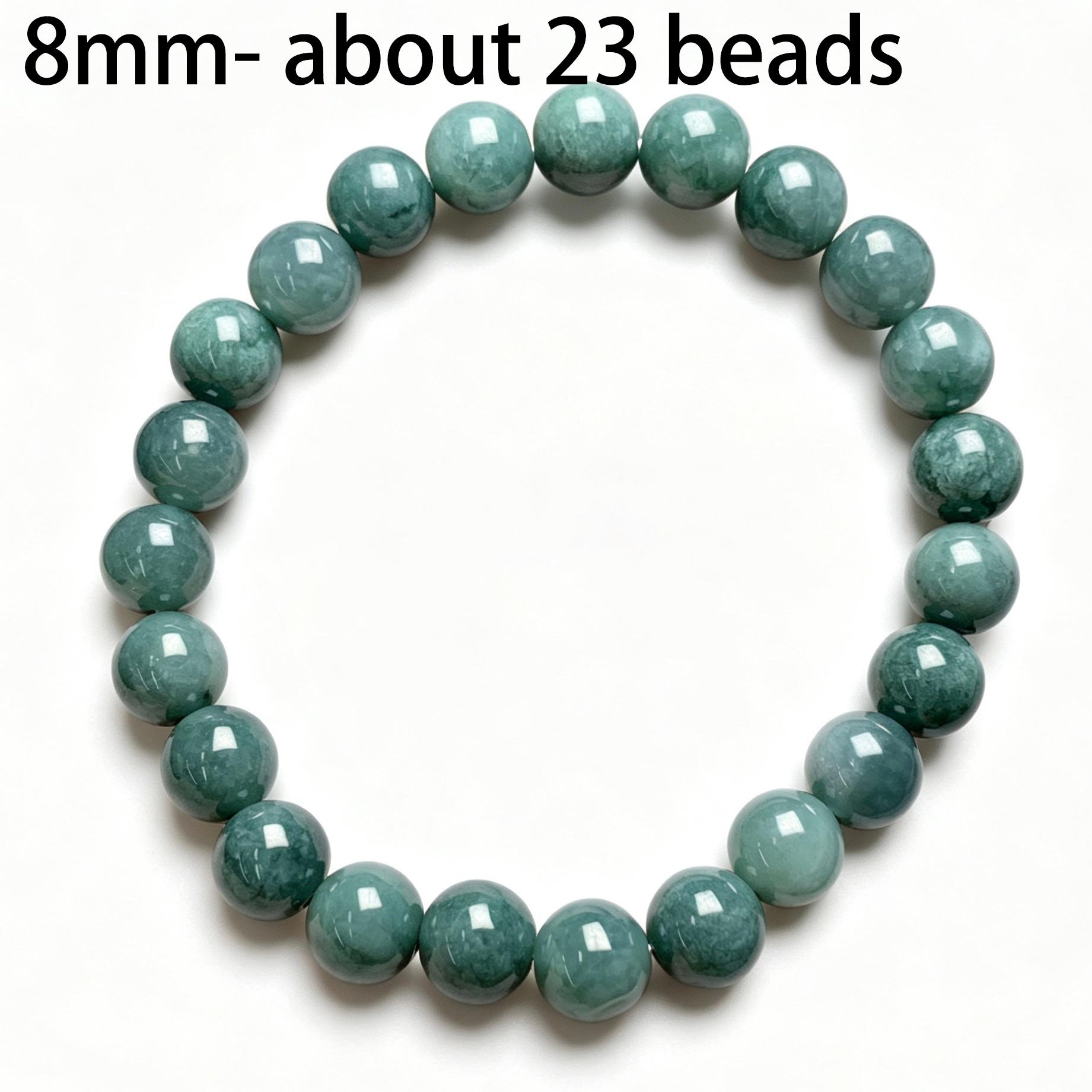 6 -13 mm Type A Natural Icy Blue Jadeite Round Beaded Bracelet - Image 4