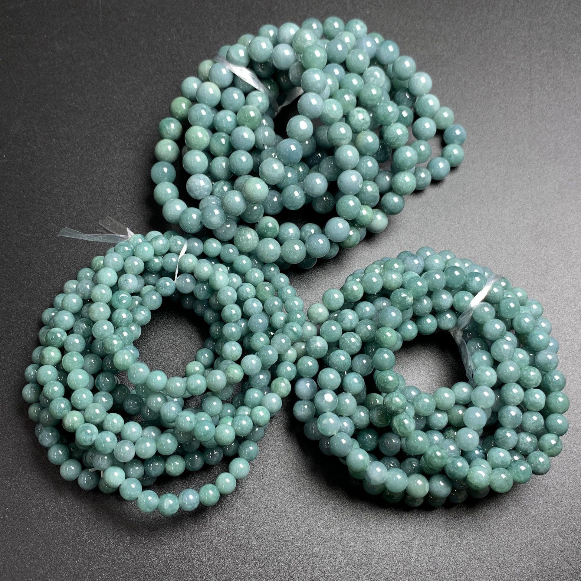 6 -13 mm Type A Natural Icy Blue Jadeite Round Beaded Bracelet - Image 13