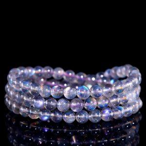 5mm - 6mm Natural Purple Sheen Gray Moonstone Long Beaded Chain Multi-wrap Beaded Bracelet