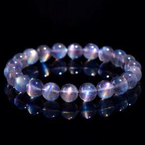 7mm - 10mm Natural Purple Sheen Gray Moonstone Round Bead Bracelet